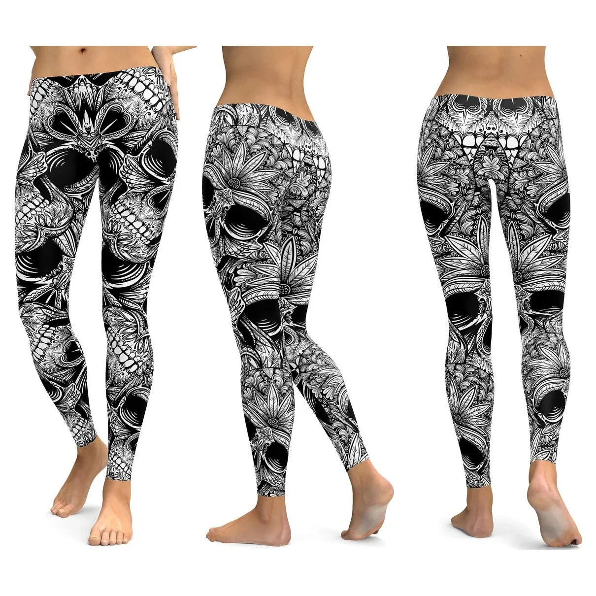 LI-FI Ornamental Skull Leggings Women Yoga Pants Gym Leggings Fitness Sports Wear Elastic Tight Yoga Leggings