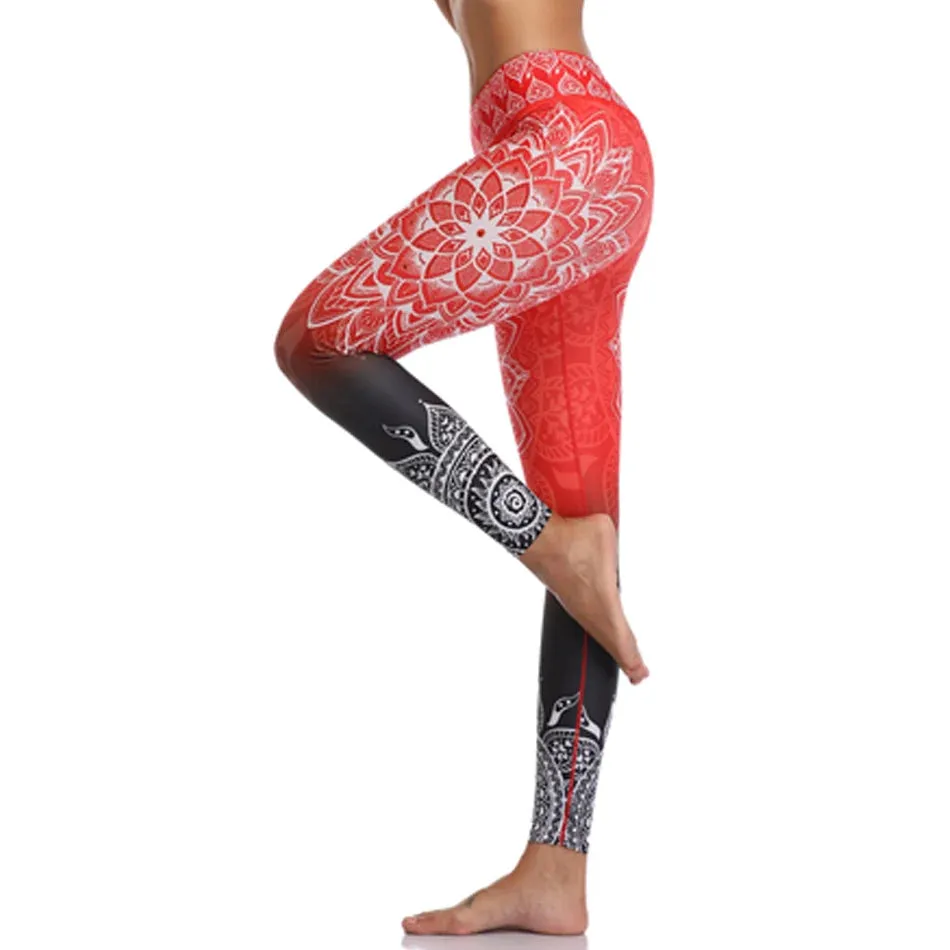 LI-FI Ornamental Skull Leggings Women Yoga Pants Gym Leggings Fitness Sports Wear Elastic Tight Yoga Leggings