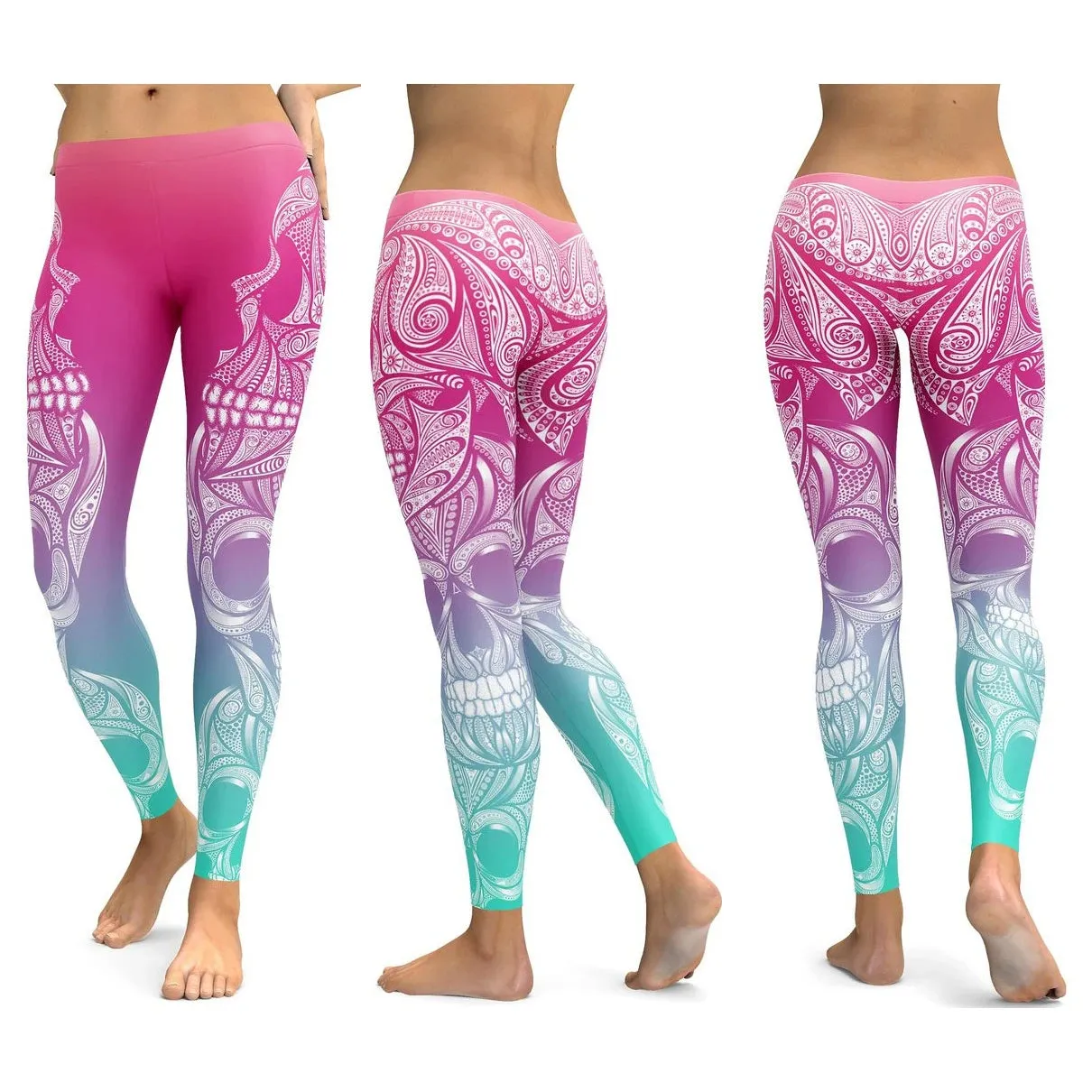 LI-FI Ornamental Skull Leggings Women Yoga Pants Gym Leggings Fitness Sports Wear Elastic Tight Yoga Leggings