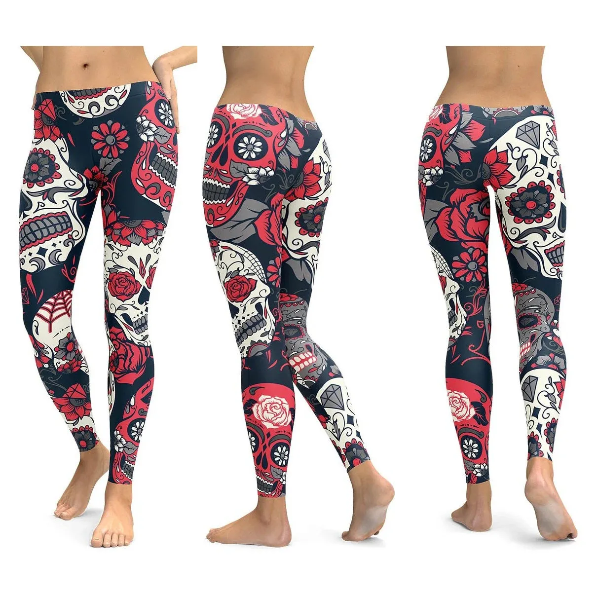 LI-FI Ornamental Skull Leggings Women Yoga Pants Gym Leggings Fitness Sports Wear Elastic Tight Yoga Leggings