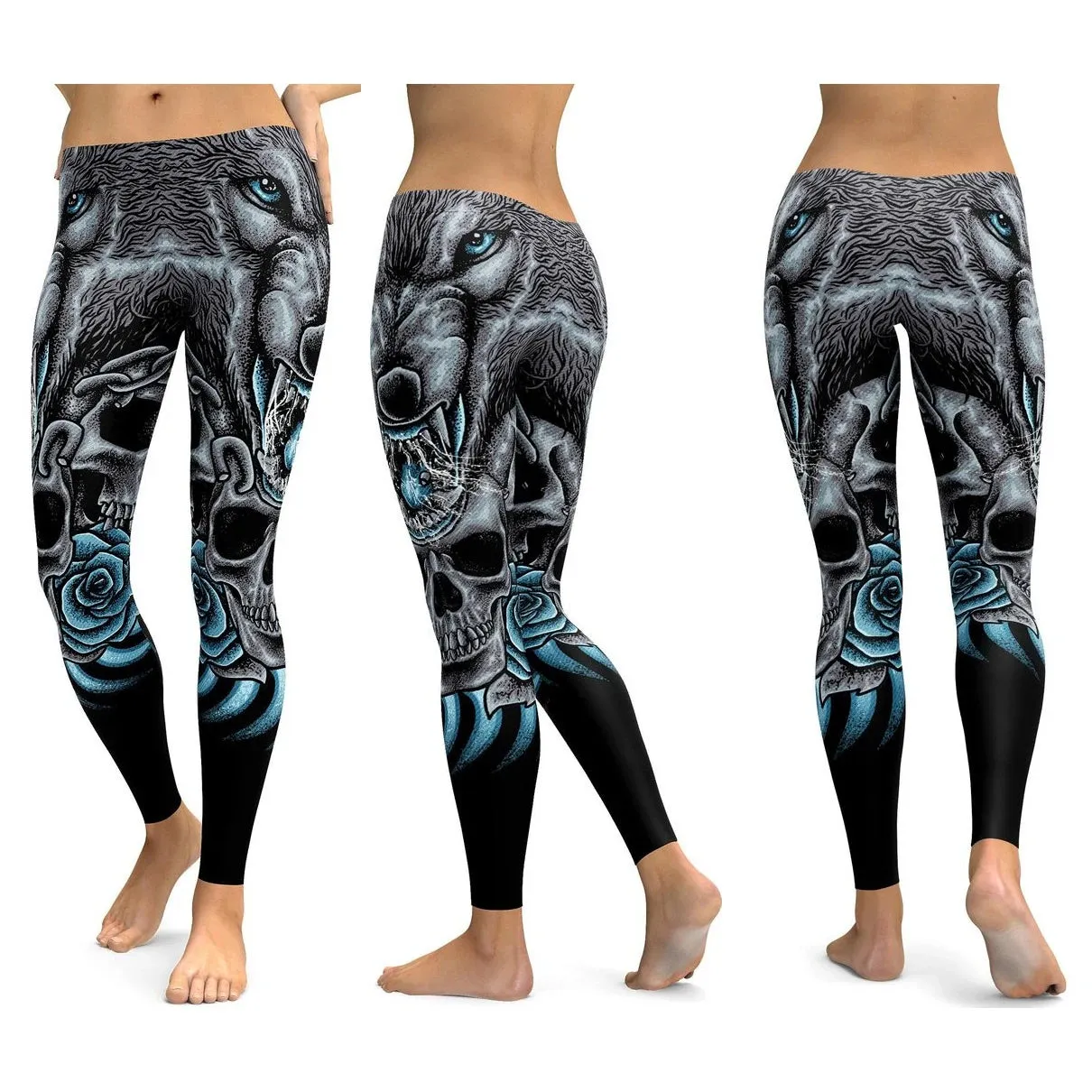LI-FI Ornamental Skull Leggings Women Yoga Pants Gym Leggings Fitness Sports Wear Elastic Tight Yoga Leggings