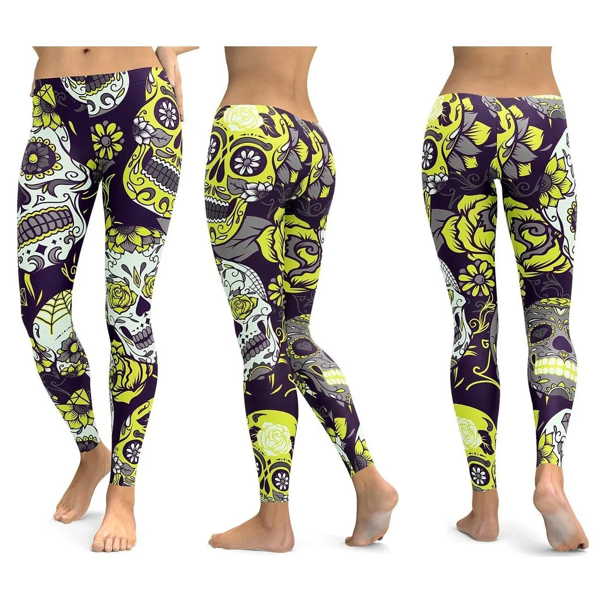 LI-FI Ornamental Skull Leggings Women Yoga Pants Gym Leggings Fitness Sports Wear Elastic Tight Yoga Leggings