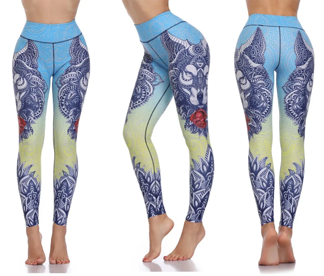 LI-FI Ornamental Skull Leggings Women Yoga Pants Gym Leggings Fitness Sports Wear Elastic Tight Yoga Leggings