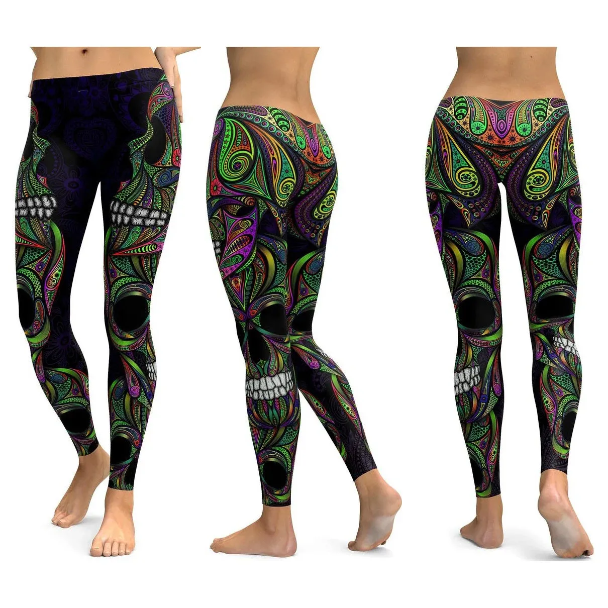 LI-FI Ornamental Skull Leggings Women Yoga Pants Gym Leggings Fitness Sports Wear Elastic Tight Yoga Leggings