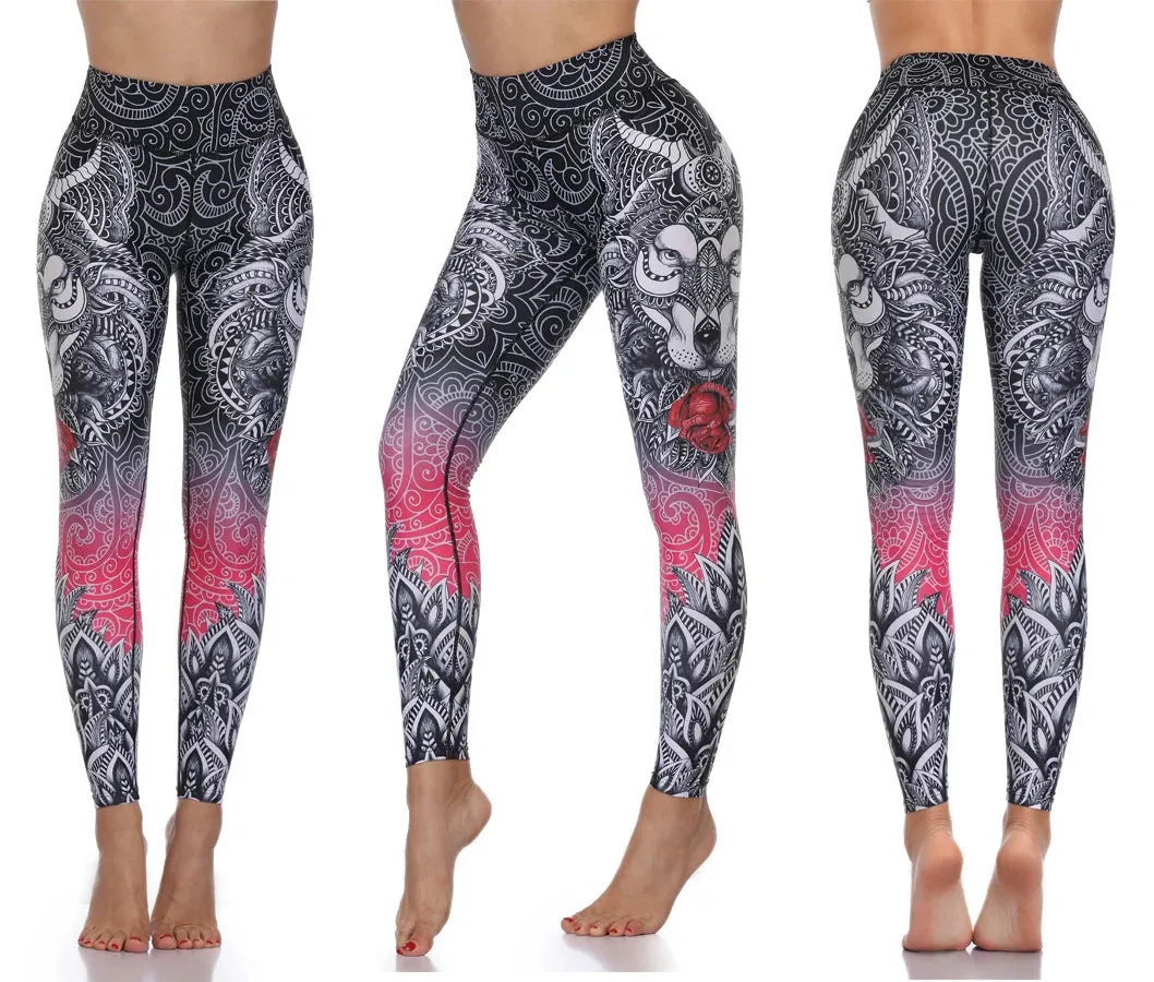 LI-FI Ornamental Skull Leggings Women Yoga Pants Gym Leggings Fitness Sports Wear Elastic Tight Yoga Leggings