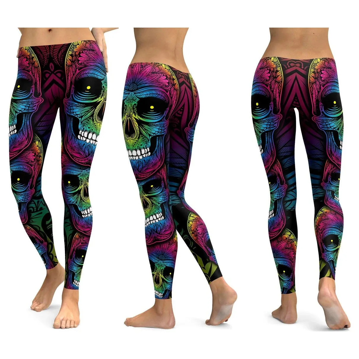 LI-FI Ornamental Skull Leggings Women Yoga Pants Gym Leggings Fitness Sports Wear Elastic Tight Yoga Leggings