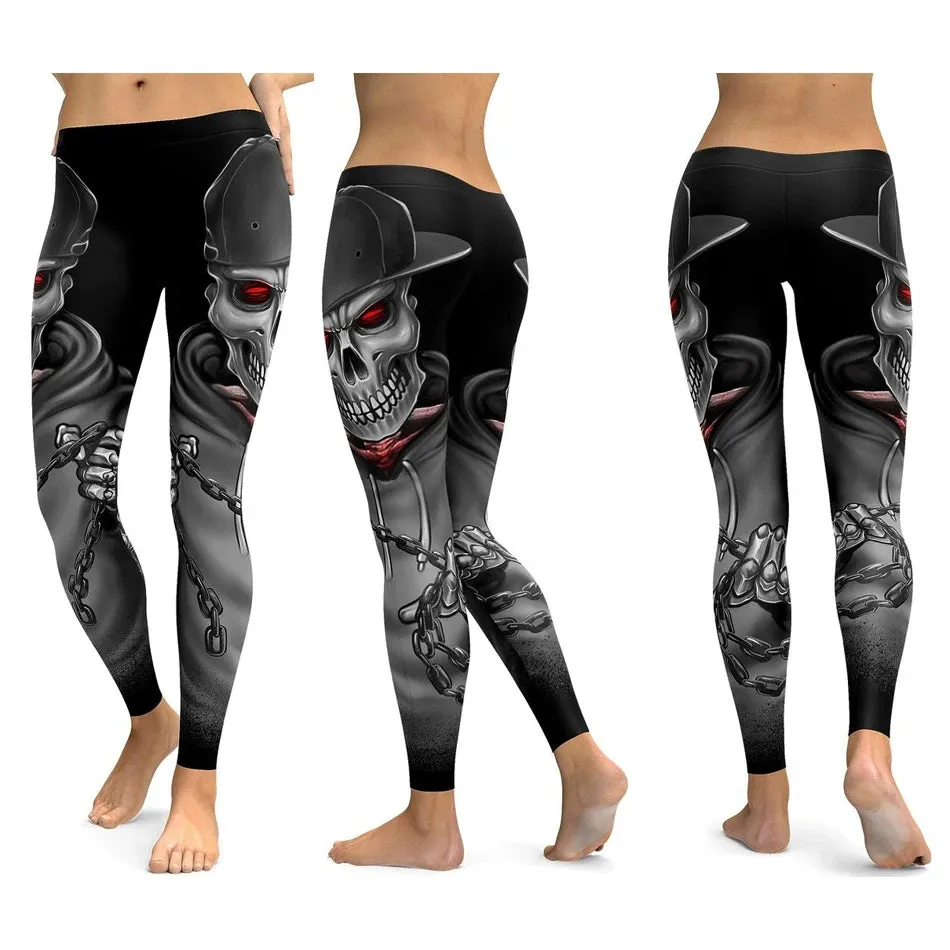LI-FI Ornamental Skull Leggings Women Yoga Pants Gym Leggings Fitness Sports Wear Elastic Tight Yoga Leggings