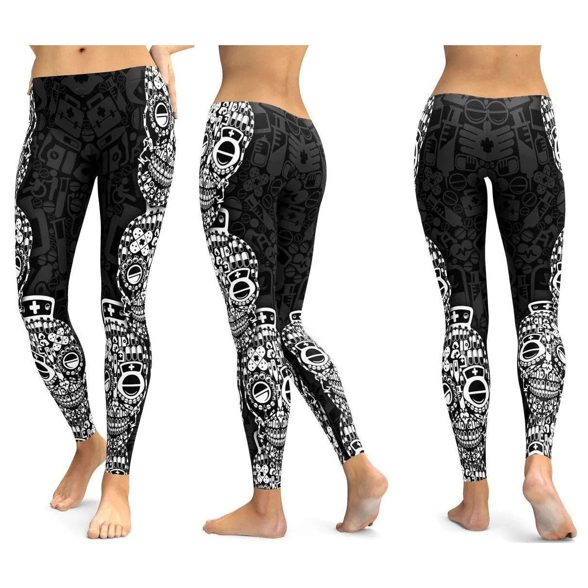 LI-FI Ornamental Skull Leggings Women Yoga Pants Gym Leggings Fitness Sports Wear Elastic Tight Yoga Leggings