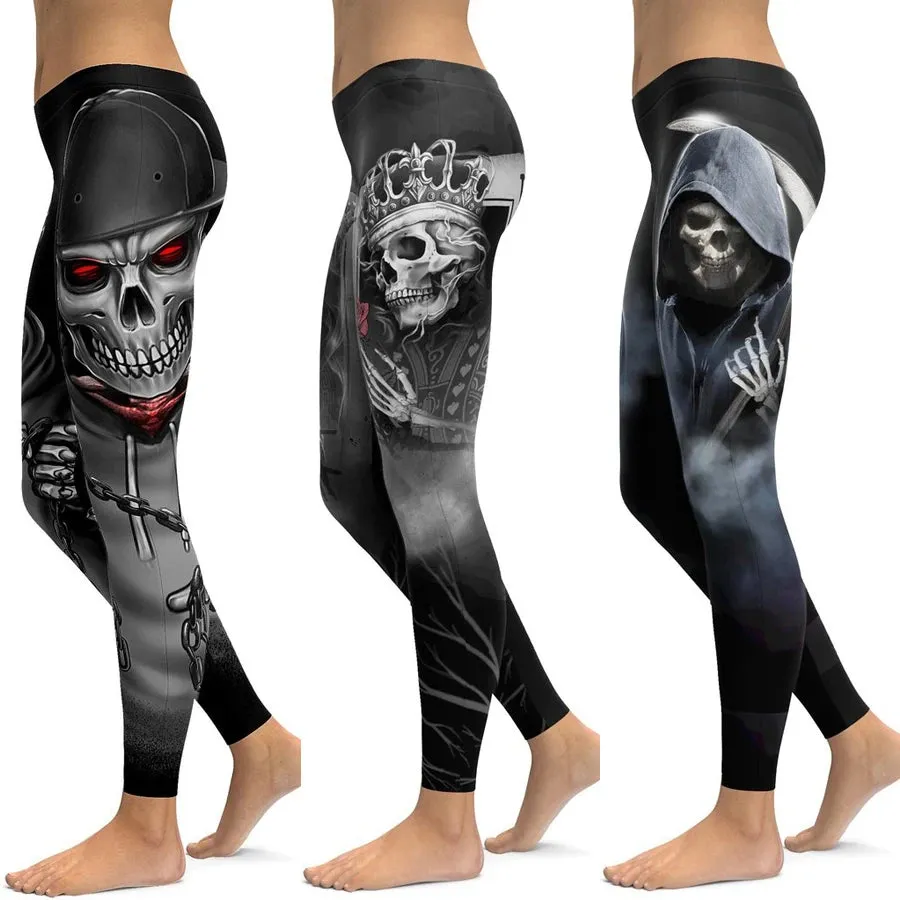 LI-FI Ornamental Skull Leggings Women Yoga Pants Gym Leggings Fitness Sports Wear Elastic Tight Yoga Leggings