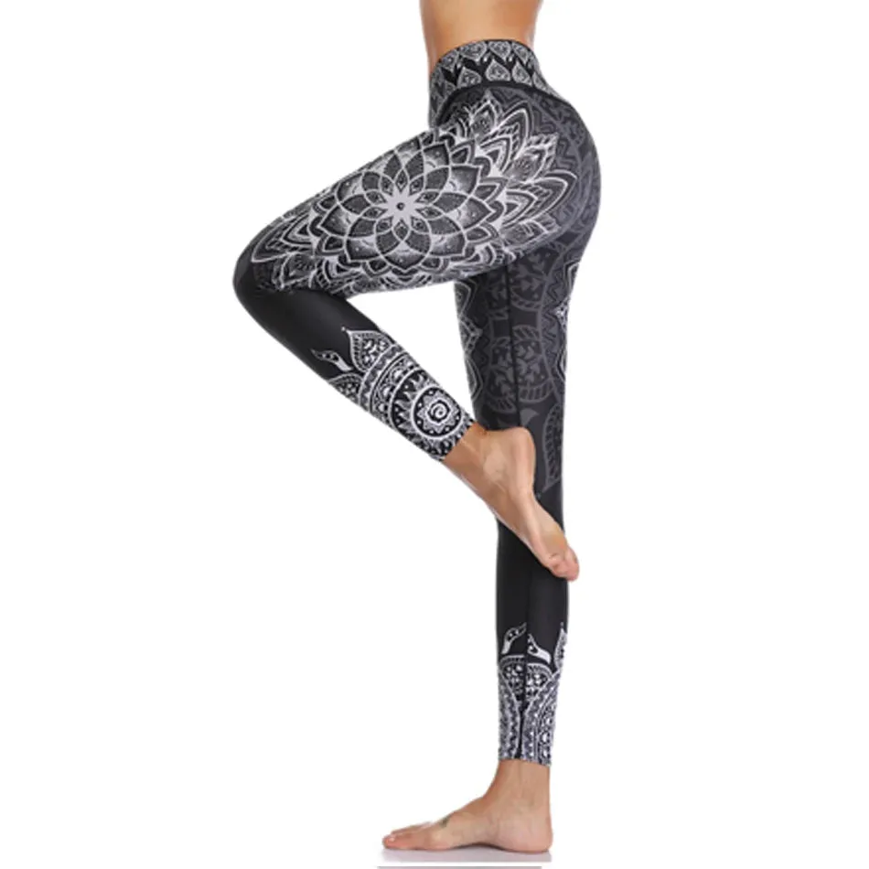 LI-FI Ornamental Skull Leggings Women Yoga Pants Gym Leggings Fitness Sports Wear Elastic Tight Yoga Leggings