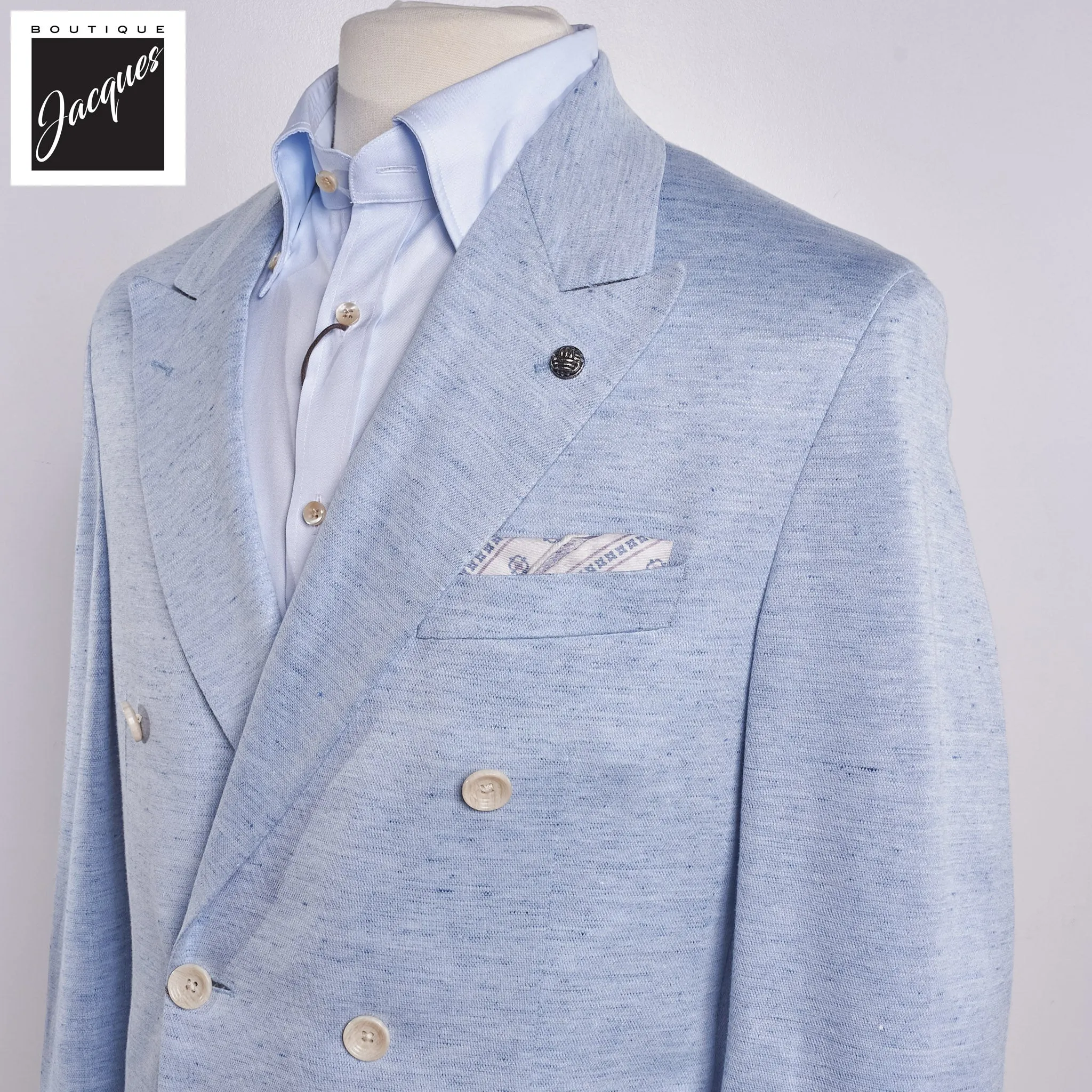 Light Blue Hill Contemporary Fit Double-Breasted Knit Sport Jacket - Jack Victor