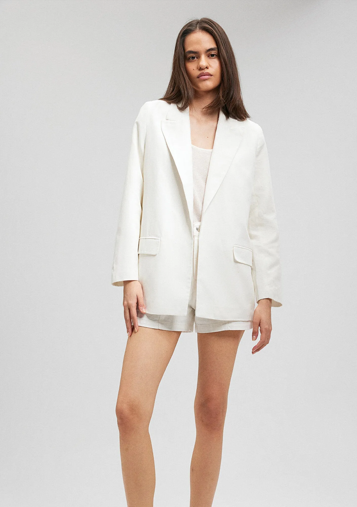Linen Mix White Blazer Jacket