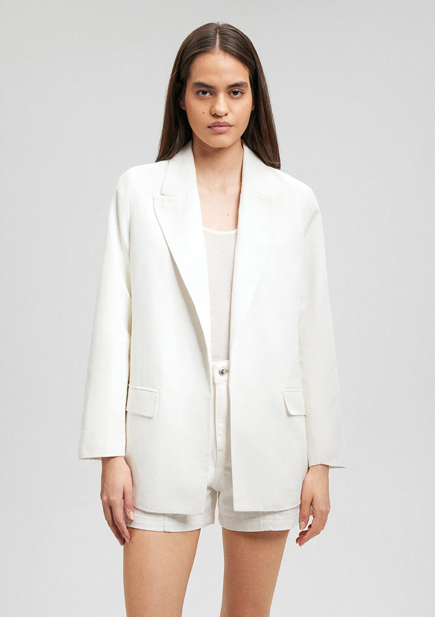 Linen Mix White Blazer Jacket