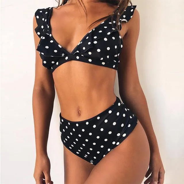 Lotus Leaf Bikinis Sets Sexy Swimwear High Waist Swimsuit Bathing B003