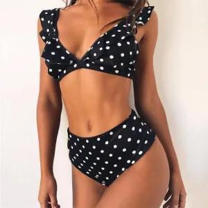 Lotus Leaf Bikinis Sets Sexy Swimwear High Waist Swimsuit Bathing B003