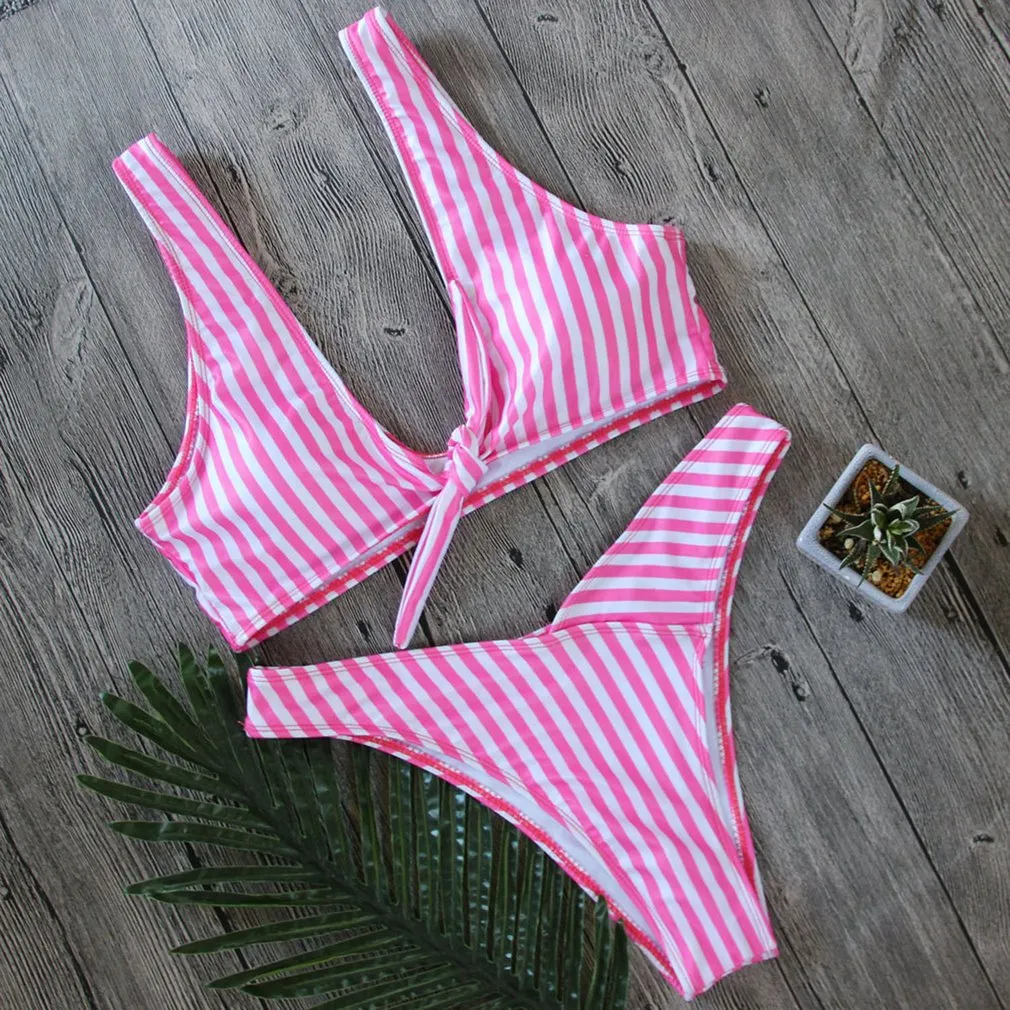 Margi Pink Stripe Tie Knot Bikini