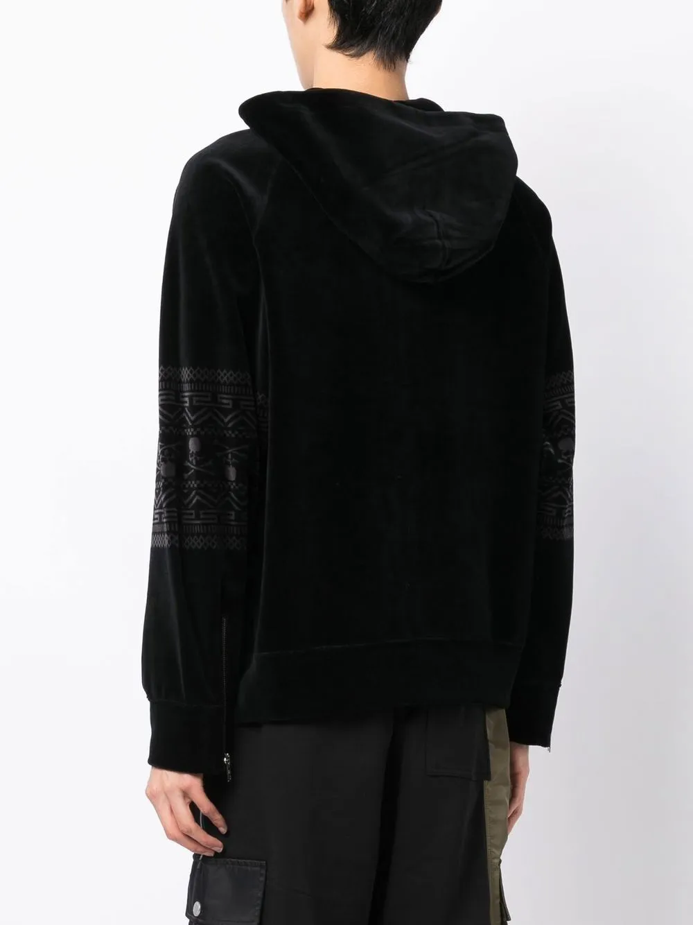 Mastermind World velvet logo-stripe hoodie