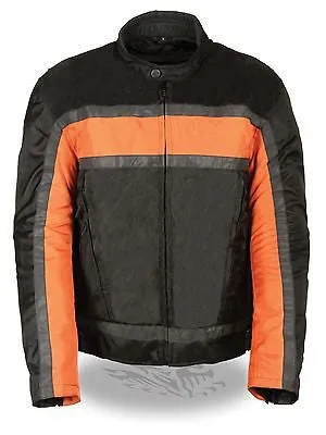 MEN'S MOTORCYCLE RACER ORANG TEXTILE JACKET WITH REFLECTIVE STRIPES WITH ARMOUR