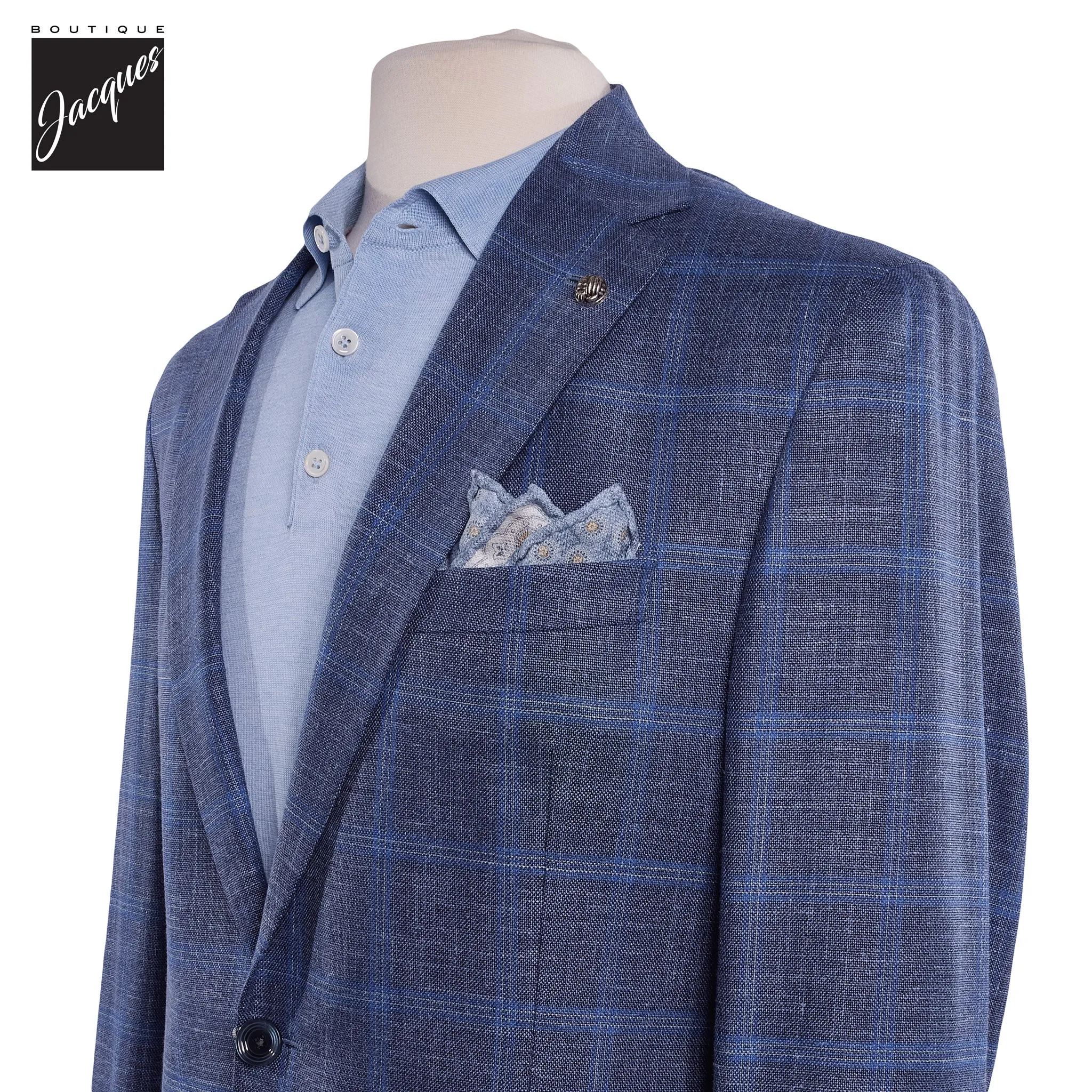 Mid Blue Check Hampton Loro Piana Contemporary Fit Sport Jacket - Jack Victor