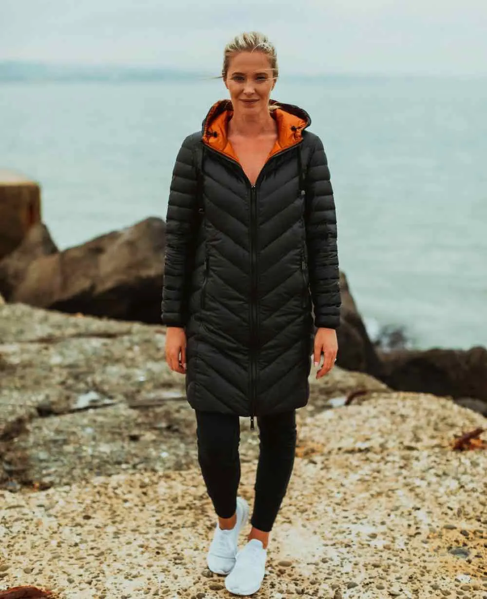 MOKE Arnie Reversible Down Coat - Wetlook Black Tobacco