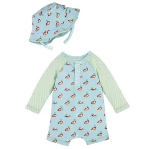 Mud Pie - Baby Boy Duck Rashguard One-Piece & Hat Sets