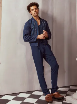 Navy blue pleated trousers