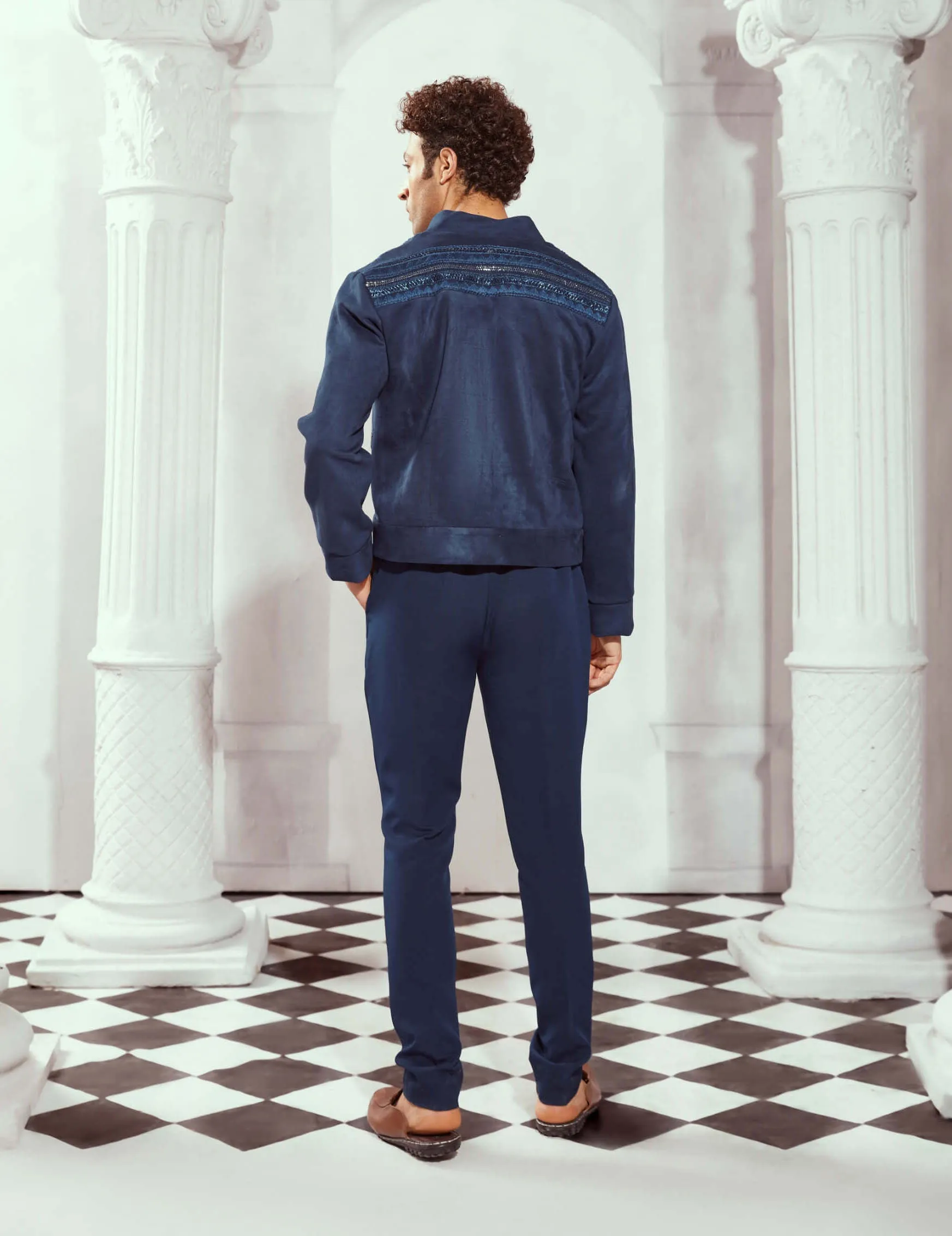 Navy blue pleated trousers