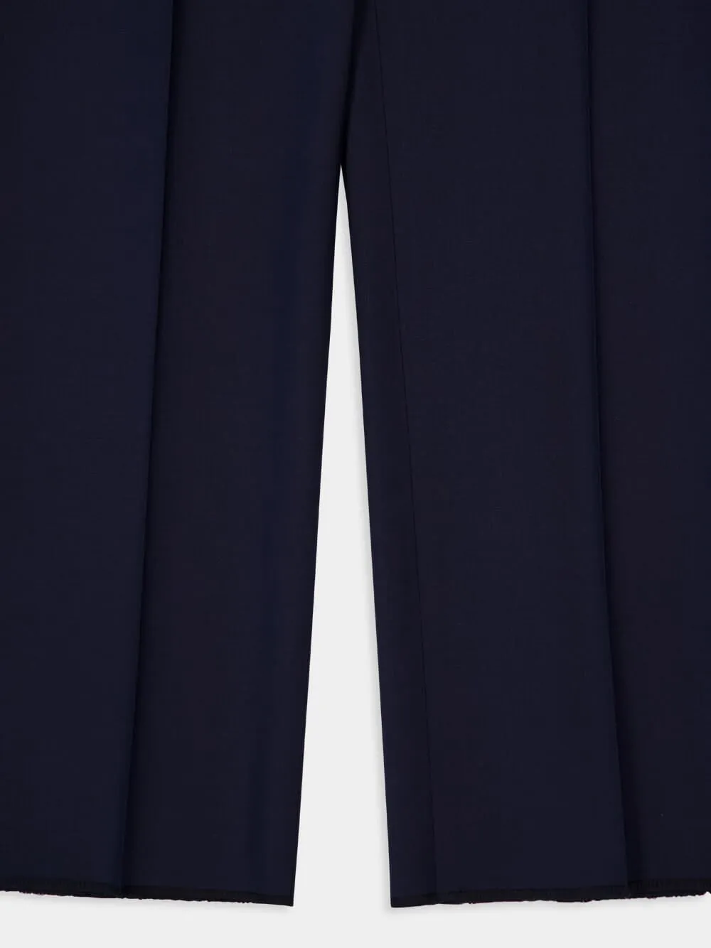 Navy Blue Regular Fit Pleated Wool Trousers