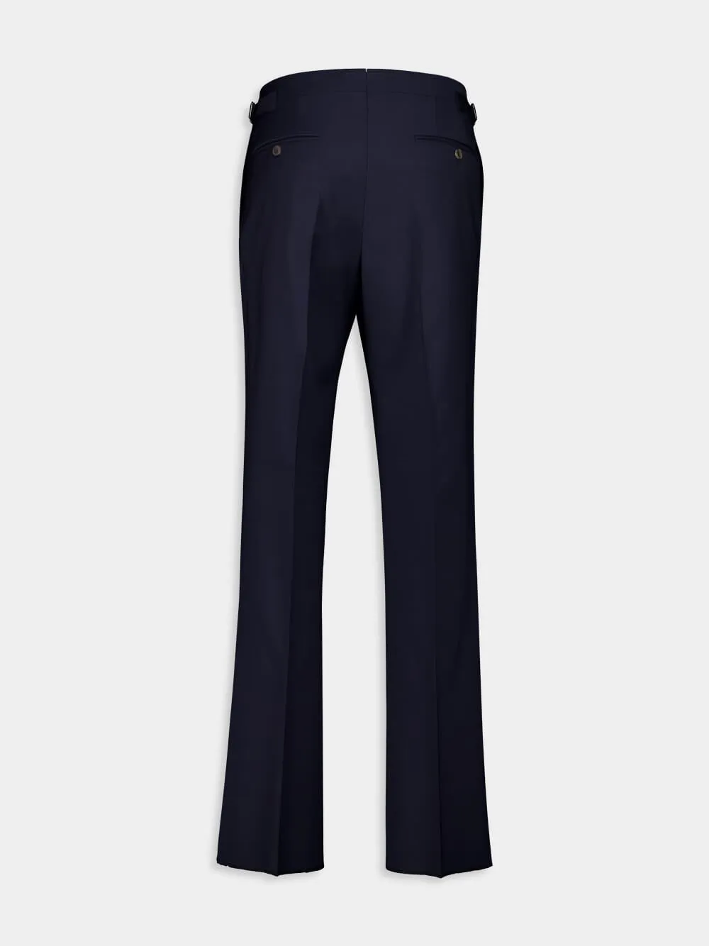 Navy Blue Regular Fit Pleated Wool Trousers