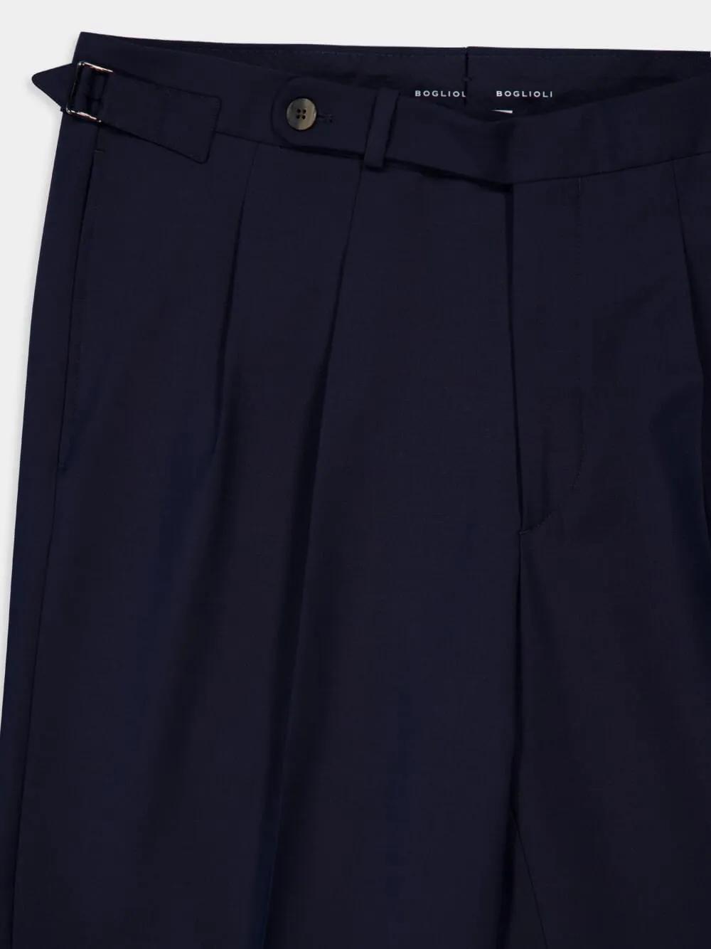 Navy Blue Regular Fit Pleated Wool Trousers
