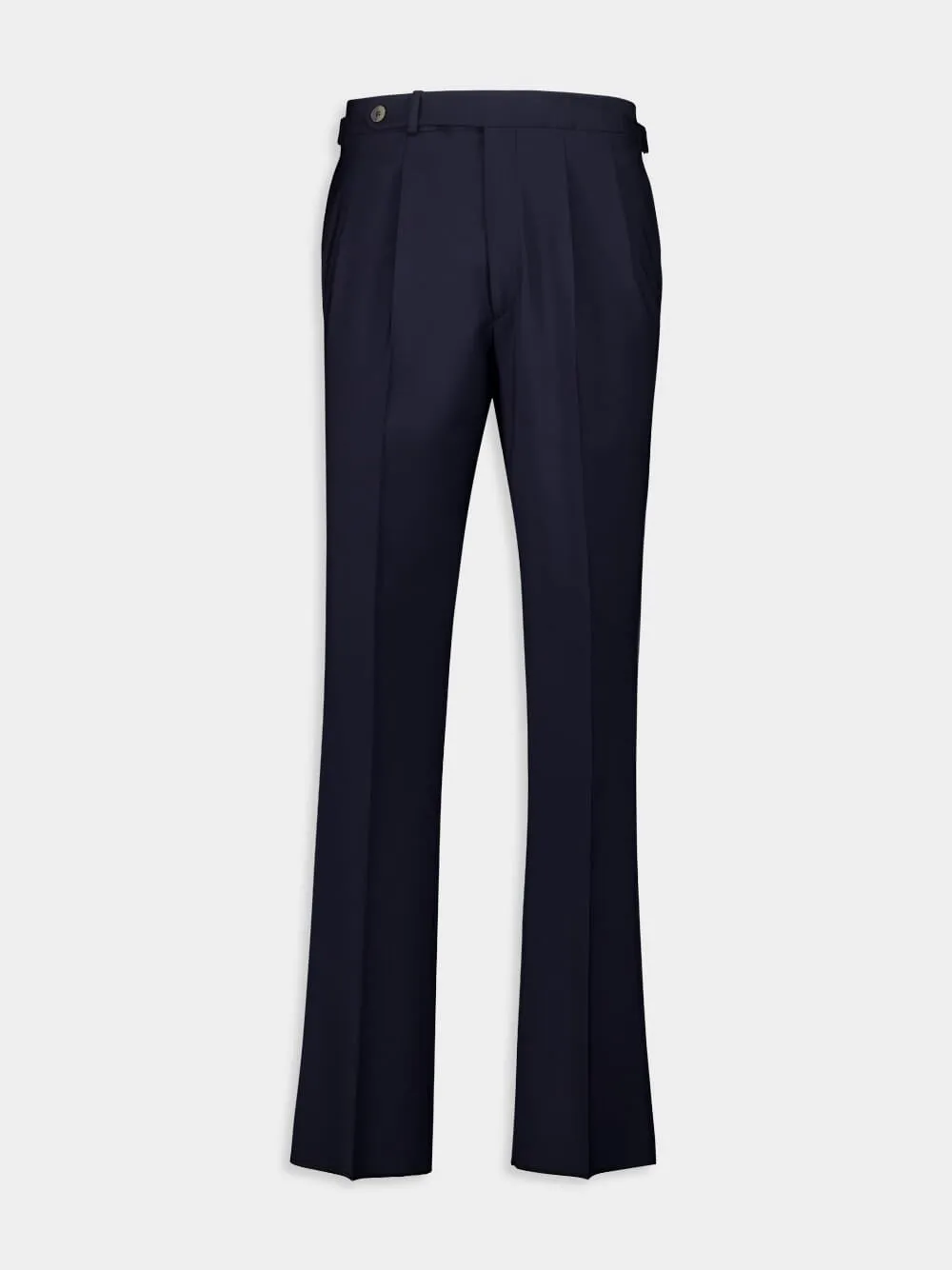 Navy Blue Regular Fit Pleated Wool Trousers