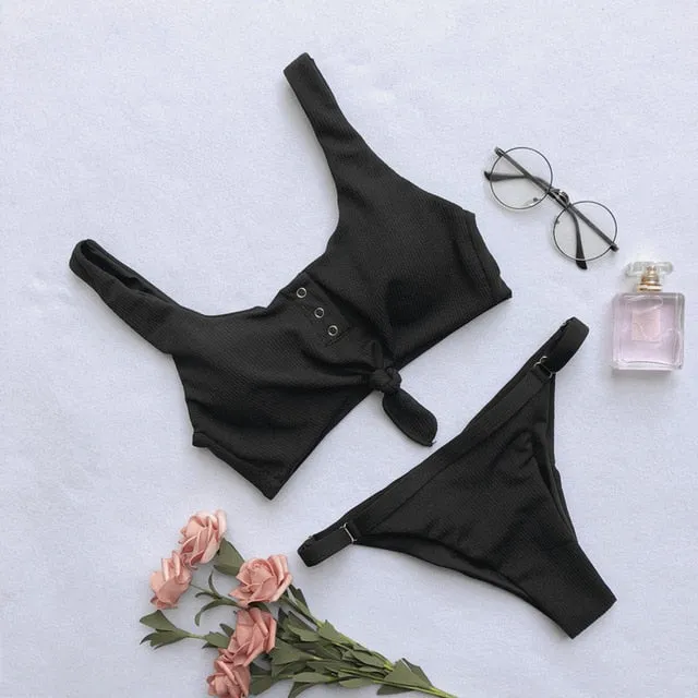 NEW ARRIVAL Secret Button Sexy Solid Bikini Push Up Swimwear Solid Bikini Set Bathing Suits Beach Wear Swimming Suit