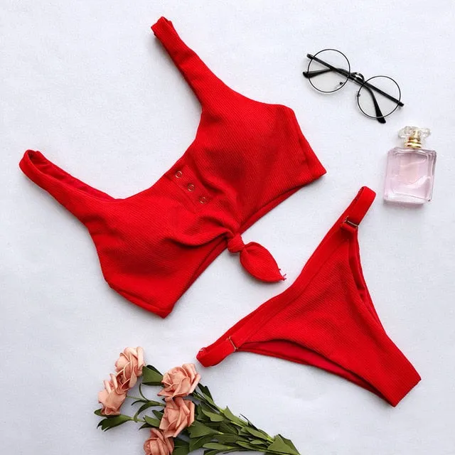 NEW ARRIVAL Secret Button Sexy Solid Bikini Push Up Swimwear Solid Bikini Set Bathing Suits Beach Wear Swimming Suit