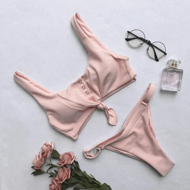 NEW ARRIVAL Secret Button Sexy Solid Bikini Push Up Swimwear Solid Bikini Set Bathing Suits Beach Wear Swimming Suit