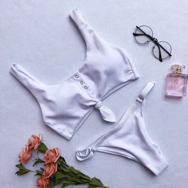NEW ARRIVAL Secret Button Sexy Solid Bikini Push Up Swimwear Solid Bikini Set Bathing Suits Beach Wear Swimming Suit