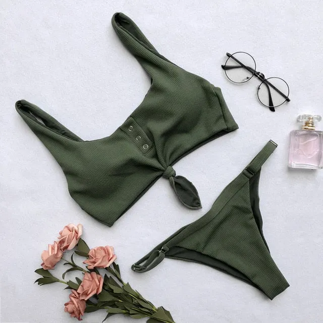 NEW ARRIVAL Secret Button Sexy Solid Bikini Push Up Swimwear Solid Bikini Set Bathing Suits Beach Wear Swimming Suit
