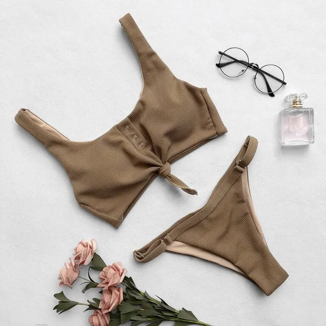 NEW ARRIVAL Secret Button Sexy Solid Bikini Push Up Swimwear Solid Bikini Set Bathing Suits Beach Wear Swimming Suit