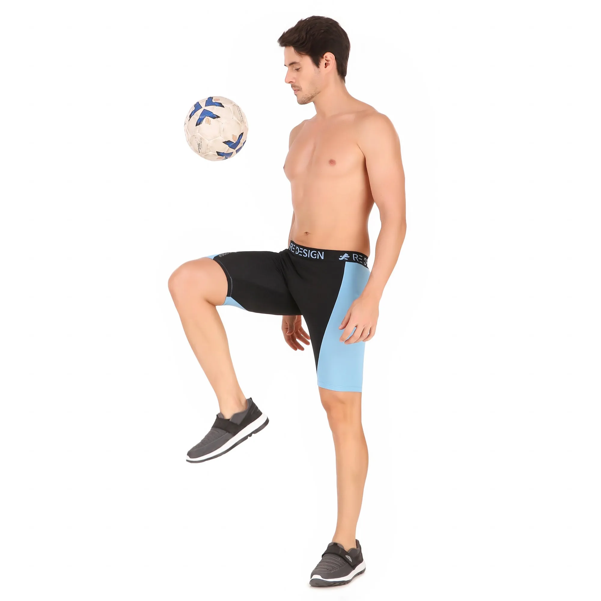 Nylon Compression Shorts and Half Tights For Men (BLACK/SKY BLUE)