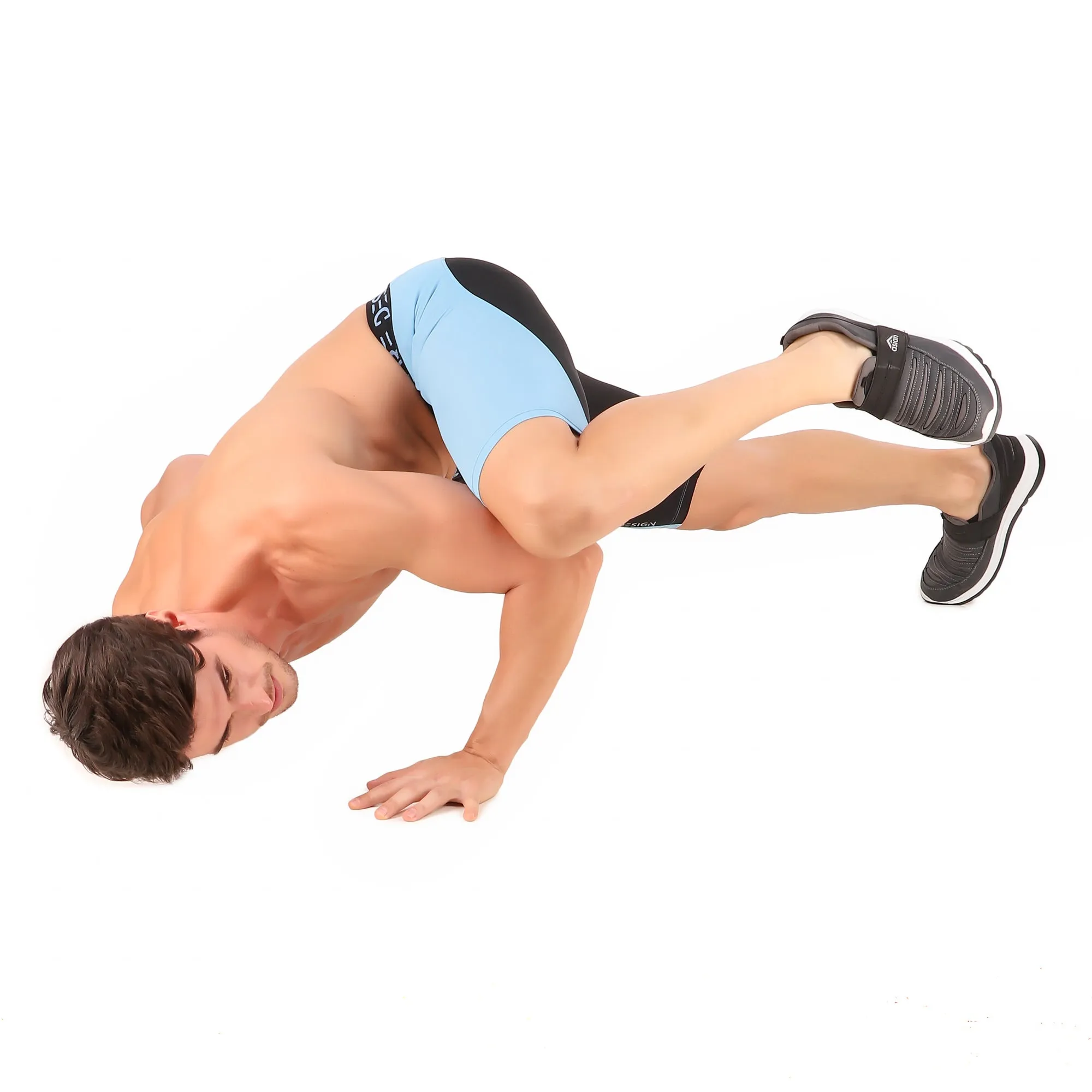 Nylon Compression Shorts and Half Tights For Men (BLACK/SKY BLUE)