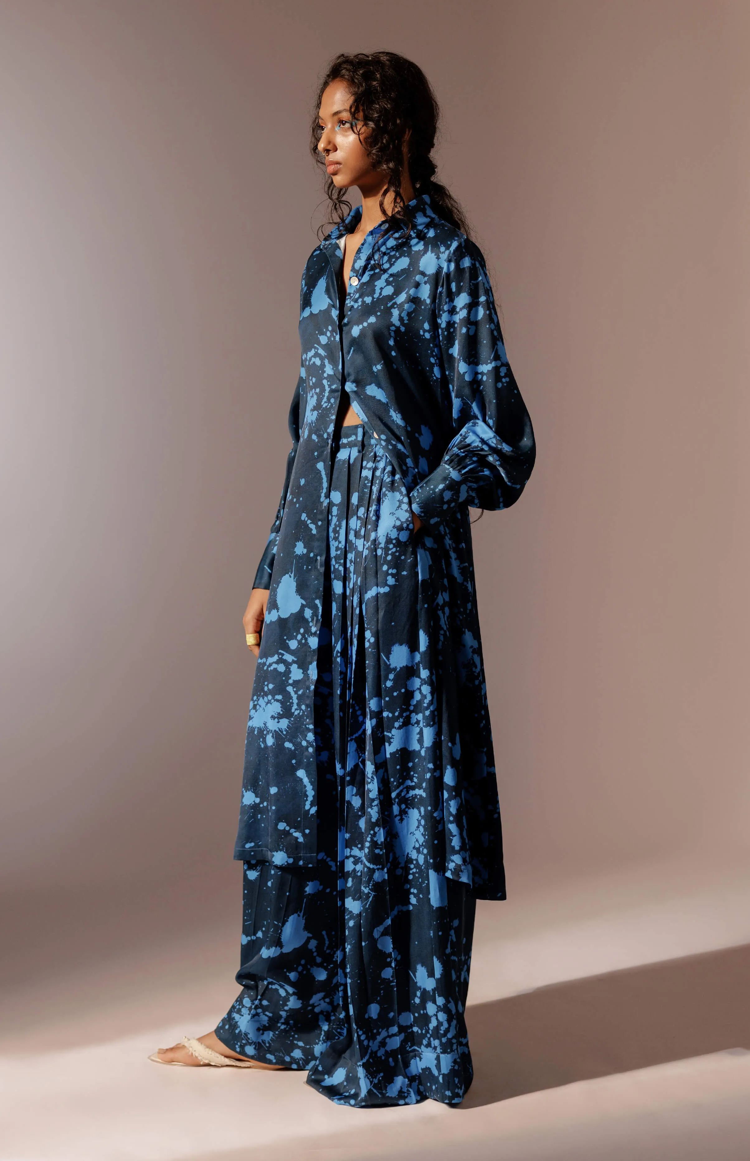 Nysa pleated trousers and longline shirt