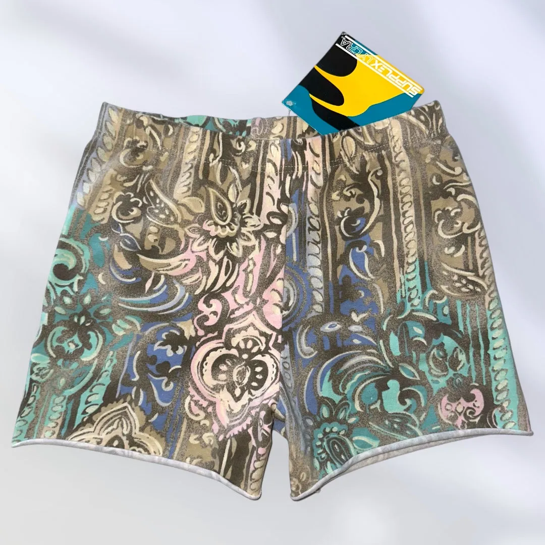 Pastel Paisley High-Waisted Bike Shorts Compression Flattering | USA-Made Vintage
