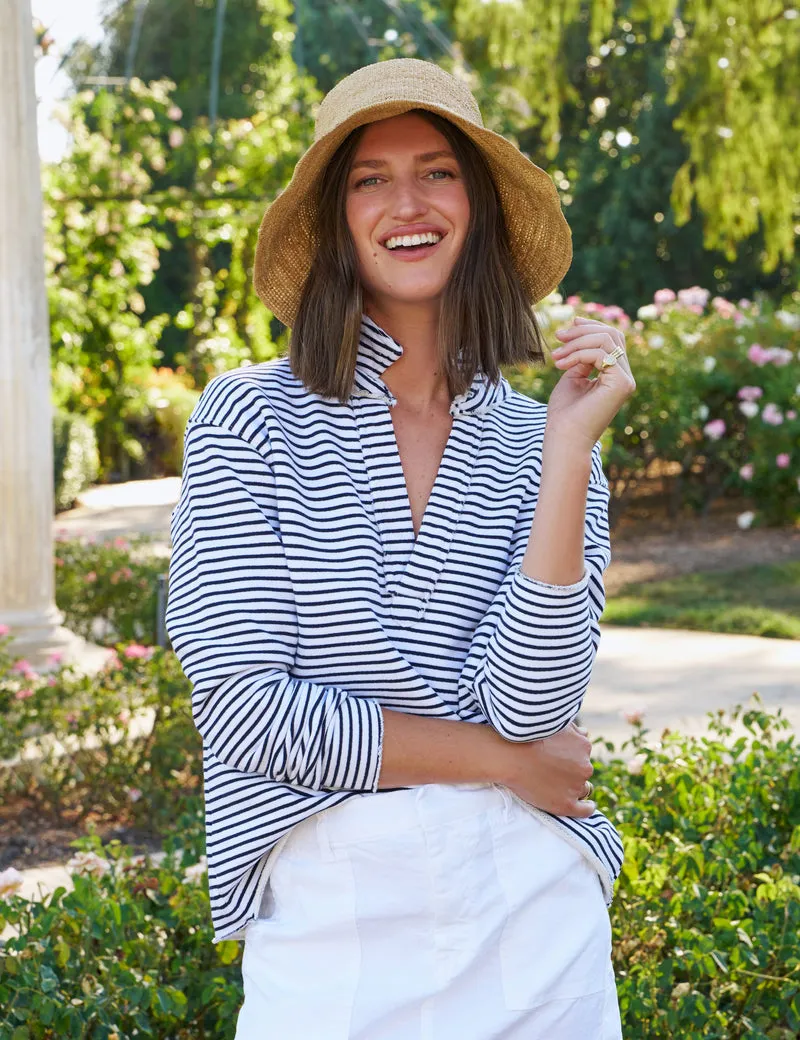 Patrick Popover Henley - Triple Fleece Navy French Stripe
