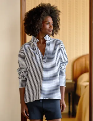 Patrick Popover Henley - Triple Fleece Navy French Stripe