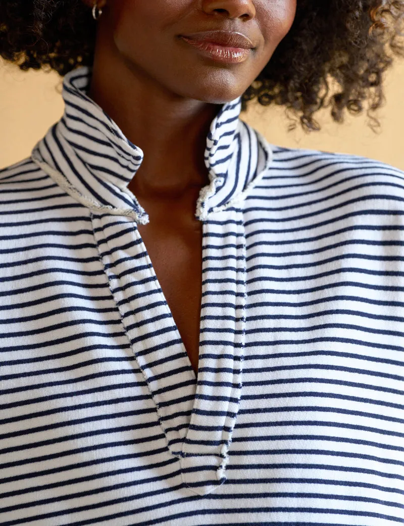 Patrick Popover Henley - Triple Fleece Navy French Stripe