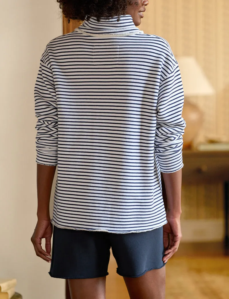 Patrick Popover Henley - Triple Fleece Navy French Stripe