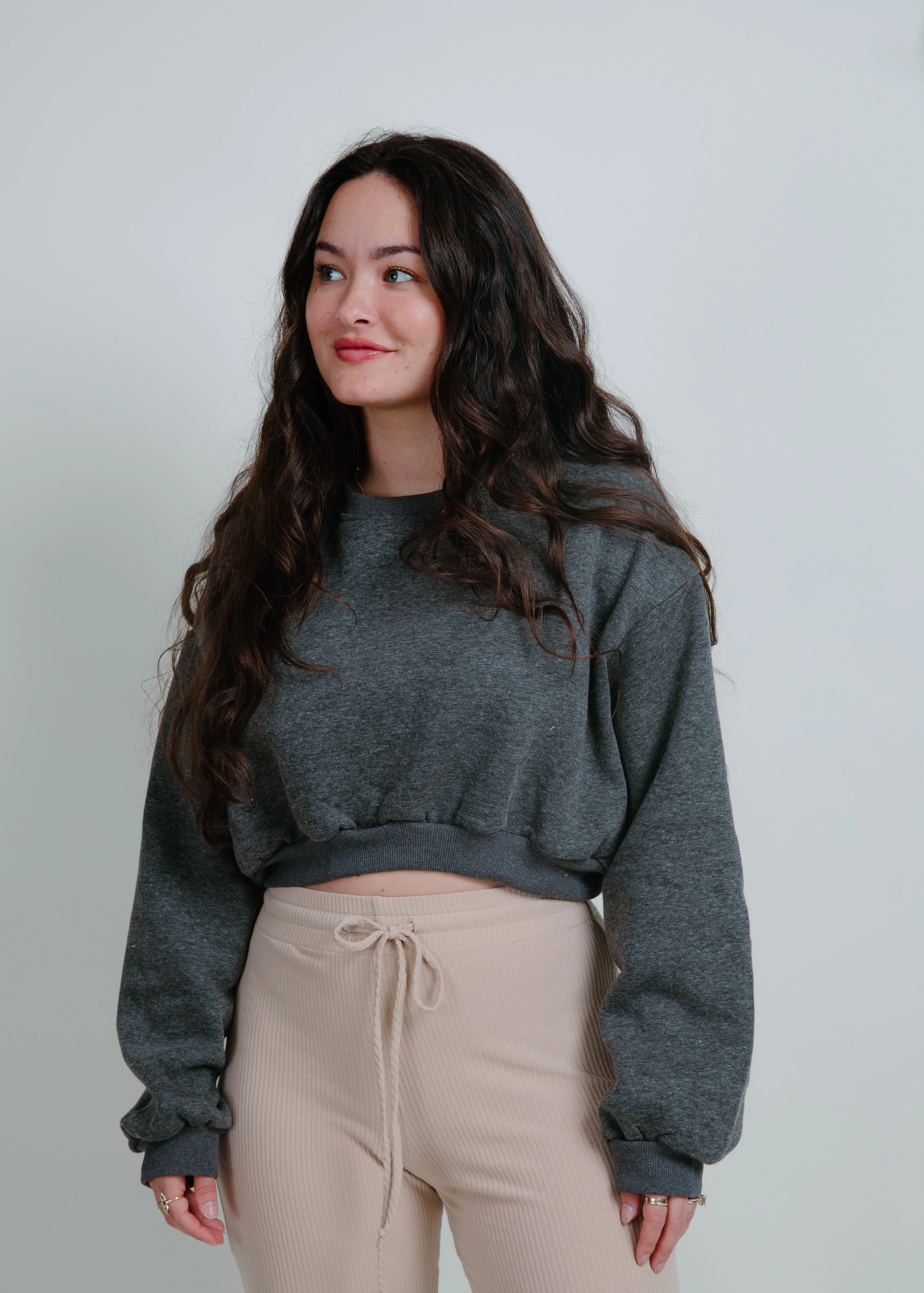Penelope French Terry Cropped Sweatshirt - Charcoal