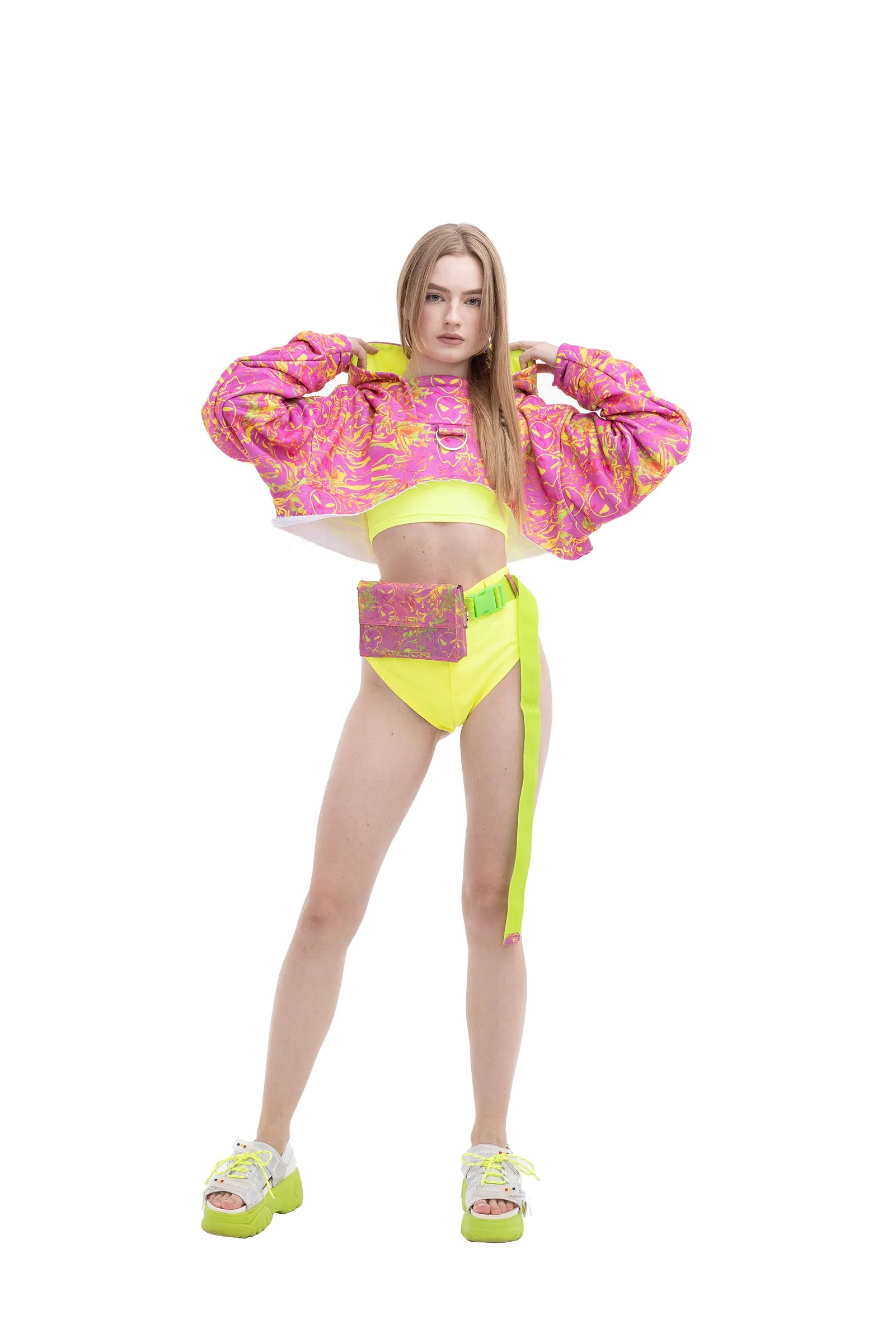 Pink Alien Cropped Hoodie