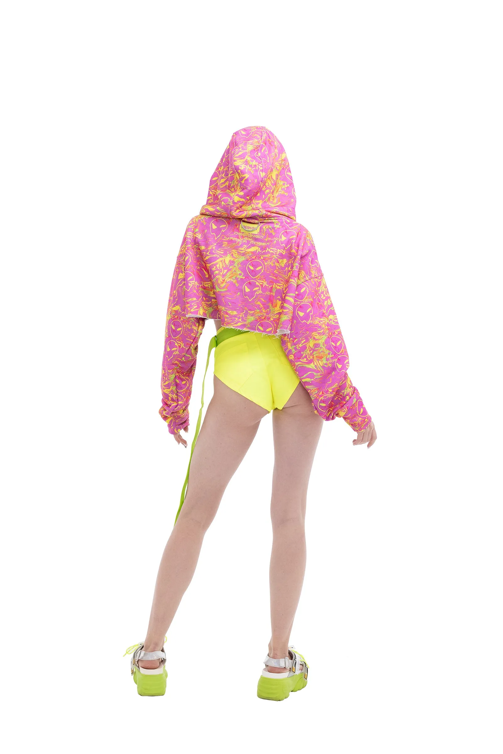 Pink Alien Cropped Hoodie