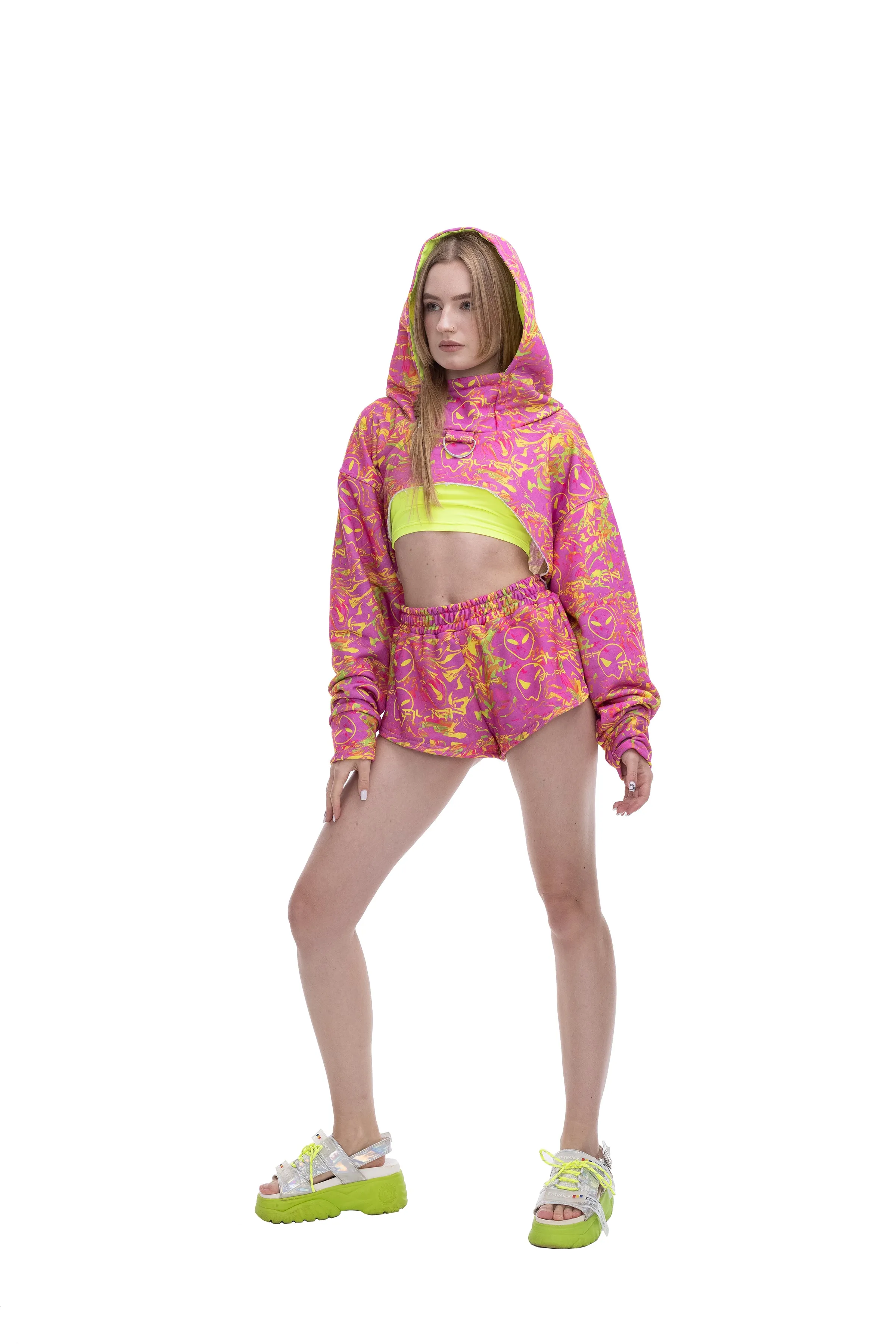 Pink Alien Cropped Hoodie
