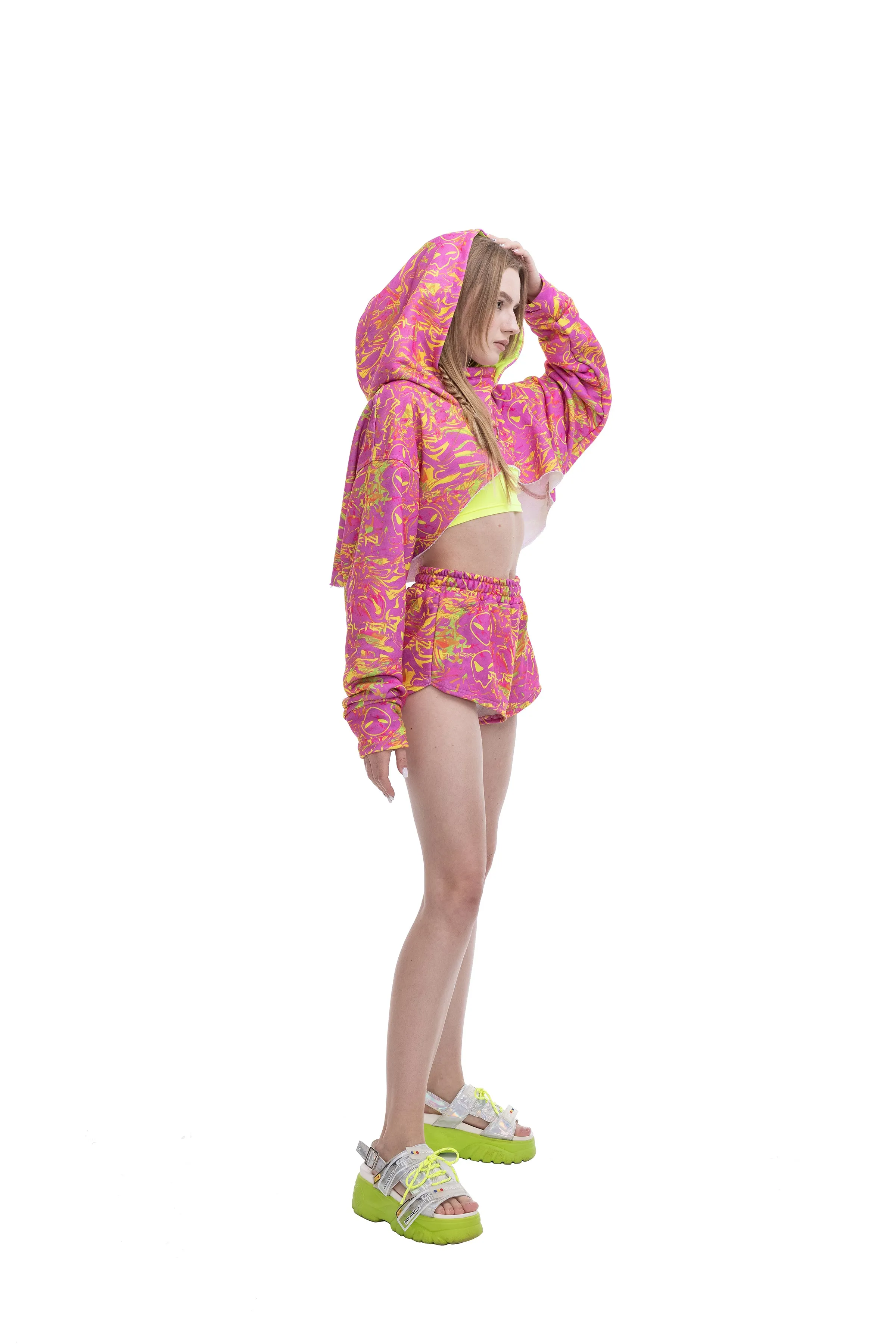 Pink Alien Cropped Hoodie